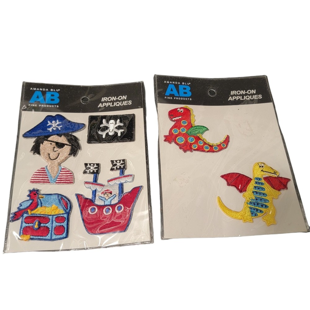 Lot of 2 - 6 Amanda Blu Pirate Dragon Embroidered Iron‎ On Applique Patches